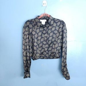 Jones New York black and gold crop top blouse